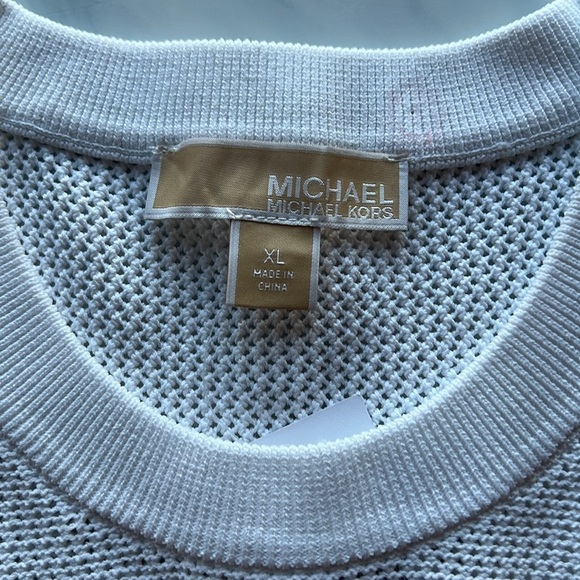 NWT MICHAEL Michael Kors Open Knit Crew Neck Long Sleeve Sweater White Size XL - Picture 6 of 9